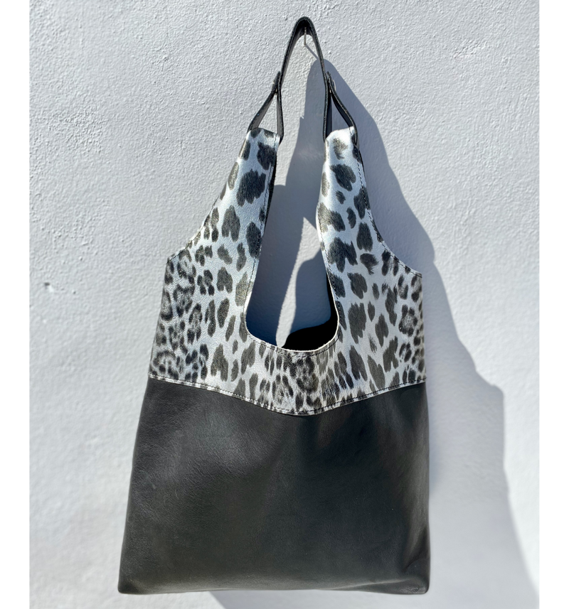 No Waste Shopper - Black Silver Leopard