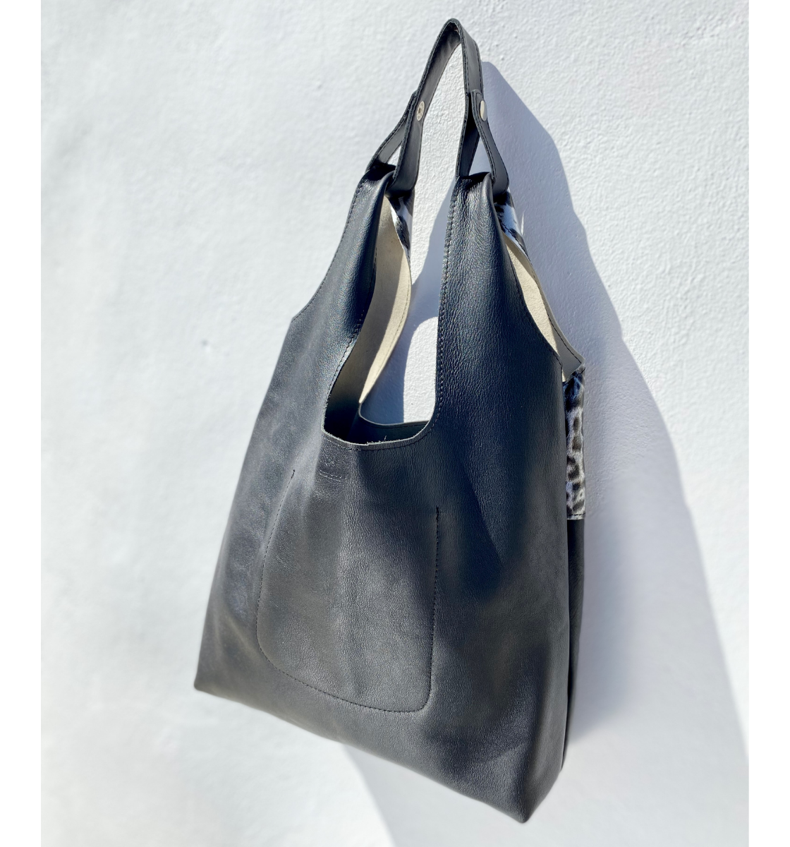 No Waste Shopper - Black Silver Leopard